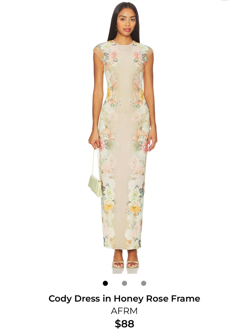 AFRM Beige Floral Maxi Dress with Pink and Yellow Blooms